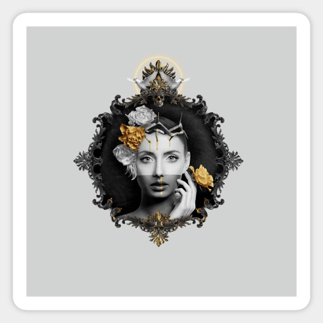 Portrait of a woman in gold Sticker by Dystopia Arts